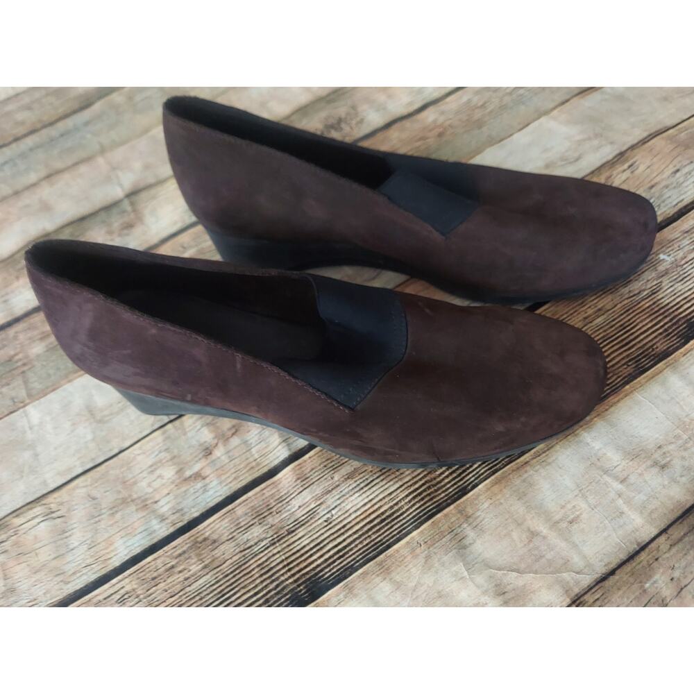 Arche Brown Nubuck Leather Women Wedge Shoes Elastic Front  Sz 39/US 8M  France